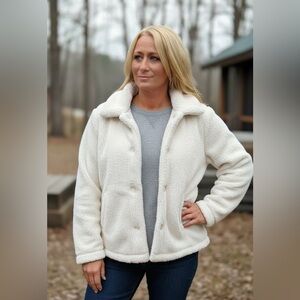 32 Degrees Heat Women's Sherpa Shacket Shirt Jacket Large Cream